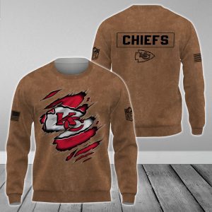 Kansas City Chiefs NFL Brown Distressed Logo Salute To Service 2023 3D Print Unisex Sweatshirt