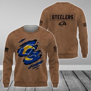 Los Angeles Rams NFL Brown Distressed Logo Salute To Service 2023 3D Print Unisex Sweatshirt