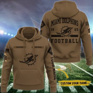 Miami Dolphins NFL Brown Salute To Service 2023 Veteran 3D Hoodie Custom Your Name HSL1148