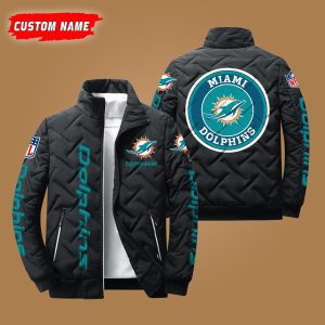 Miami Dolphins NFL Premium Personalized Name Padded Jacket Stand Collar Coats