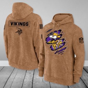 Minnesota Vikings NFL Brown Distressed Logo Salute To Service 2023 3D Hoodie HSL1053