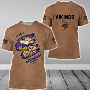 Minnesota Vikings NFL Brown Distressed Logo Salute To Service 2023 3D Print T Shirt Hoodie Sweatshirt