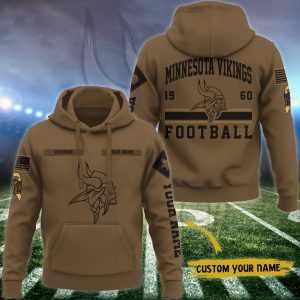 Minnesota Vikings NFL Brown Salute To Service 2023 Veteran 3D Hoodie Custom Your Name HSL1149
