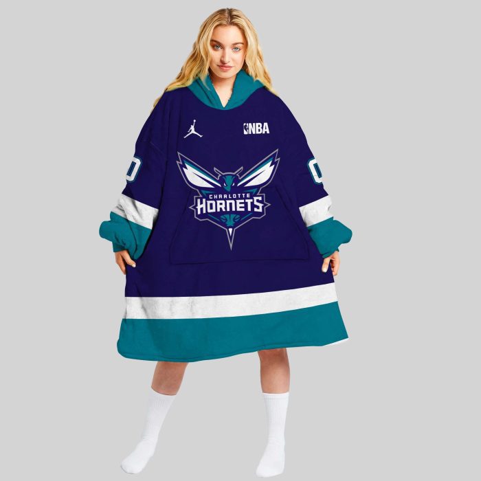 NBA Charlotte Hornets  Personalized Oodie Blanket Hoodie Wearable Blanket Snuggie Hoodie