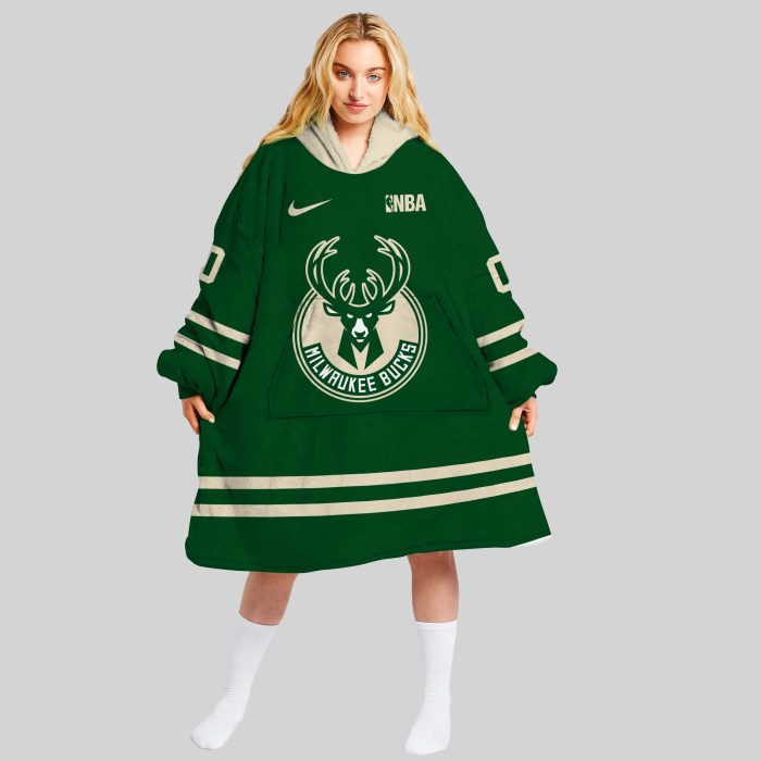 NBA Milwaukee Bucks Personalized Oodie Blanket Hoodie Wearable Blanket Snuggie Hoodie