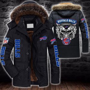 NFL Buffalo Bills Skull Parka Jacket Fleece Coat Winter PJF1083