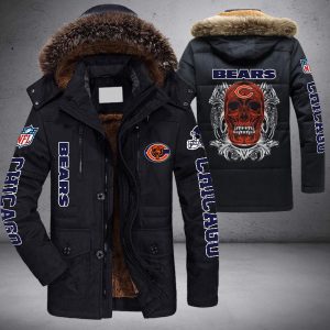 NFL Chicago Bears Red Skull Parka Jacket Fleece Coat Winter PJF1095