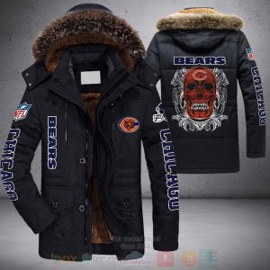 NFL Chicago Bears Red Skull Parka Jacket Fleece Coat Winter PJF1096