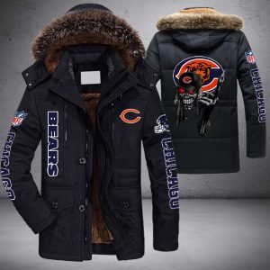 NFL Chicago Bears Skull Cap Parka Jacket Fleece Coat Winter PJF1097