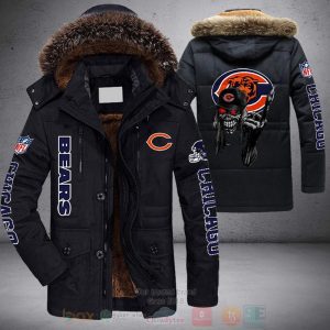 NFL Chicago Bears Skull Hat Parka Jacket Fleece Coat Winter PJF1098