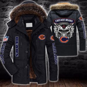 NFL Chicago Bears Skull White Parka Jacket Fleece Coat Winter PJF1102