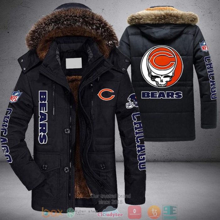 NFL Chicago Bears Skull logo Parka Jacket Fleece Coat Winter PJF1099