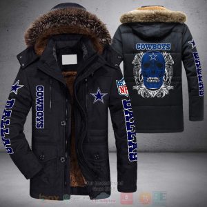 NFL Dallas Cowboys Blue Skull Parka Jacket Fleece Coat Winter PJF1106