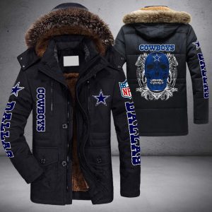 NFL Dallas Cowboys Skull Blue Parka Jacket Fleece Coat Winter PJF1111