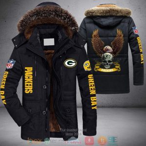 NFL Green Bay Packers Skull Eagle Wings Parka Jacket Fleece Coat Winter PJF1122