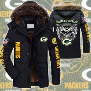 NFL Green Bay Packers Skull White Parka Jacket Fleece Coat Winter PJF1125