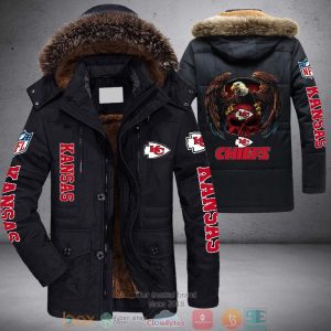 NFL Kansas City Chiefs Logo Eagle Skull 3D Parka Jacket Fleece Coat Winter PJF1134