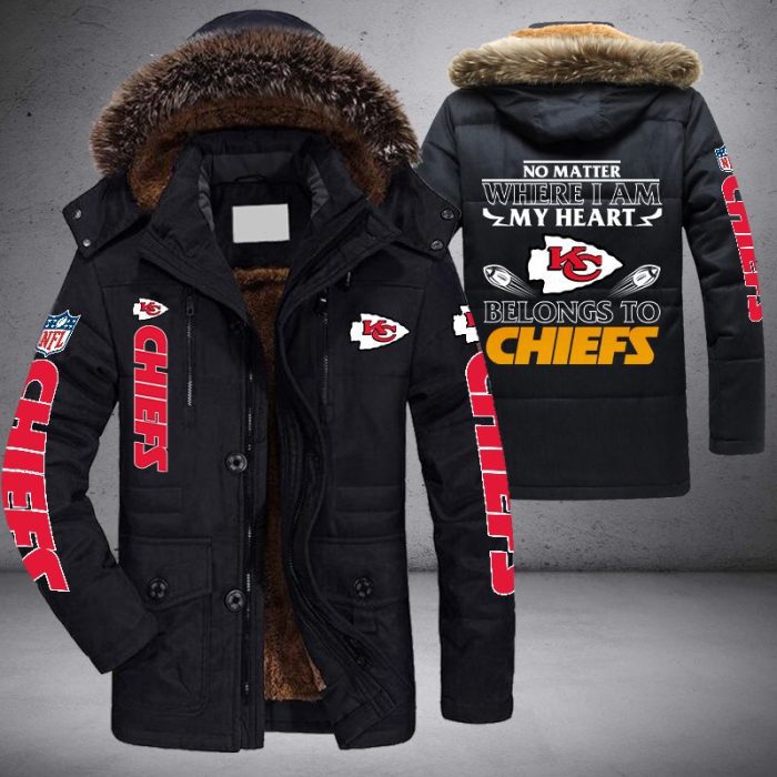 NFL Kansas City Chiefs No Matter Where I Am Belongs To Chiefs Parka Jacket Fleece Coat Winter PJF1139
