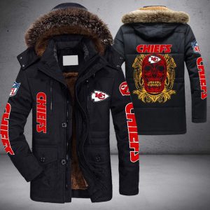 NFL Kansas City Chiefs Red Skull Parka Jacket Fleece Coat Winter PJF1142