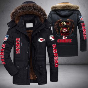 NFL Kansas City Chiefs Skull Eagle Parka Jacket Fleece Coat Winter PJF1145