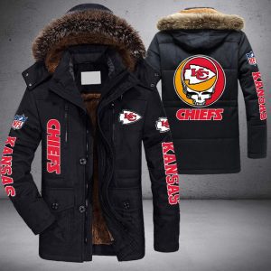 NFL Kansas City Chiefs Skull Parka Jacket Fleece Coat Winter PJF1147