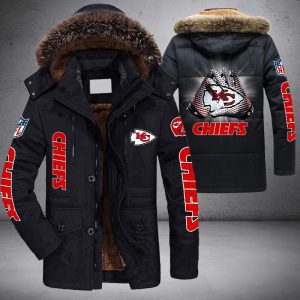 NFL Kansas City Chiefs Skull White Parka Jacket Fleece Coat Winter PJF1148