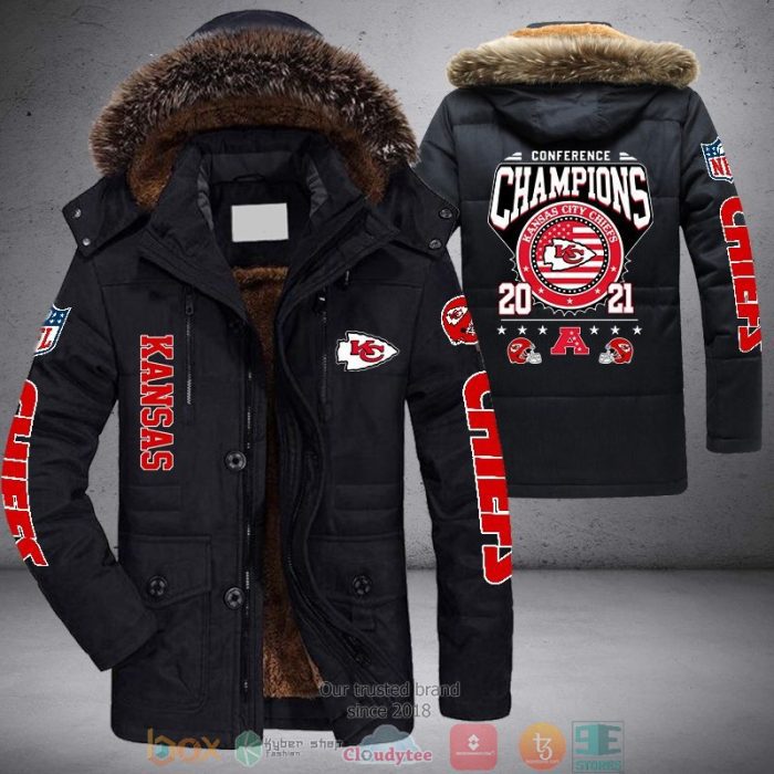 NFL Kansas City Chiefs logo Conference Champions 2021 3D Parka Jacket Fleece Coat Winter PJF1132