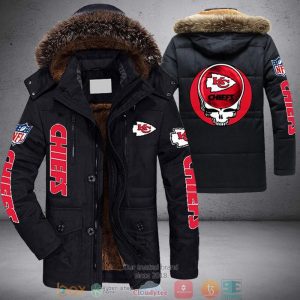 NFL Kansas City Chiefs logo Grateful Dead Skull 3D Parka Jacket Fleece Coat Winter PJF1136