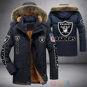 NFL Las Vegas Raiders Blue Skull Parka Jacket Fleece Coat Winter PJF1154