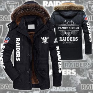 NFL Las Vegas Raiders God First Family Second Parka Jacket Fleece Coat Winter PJF1157