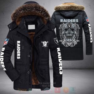 NFL Las Vegas Raiders Grey Skull Parka Jacket Fleece Coat Winter PJF1158