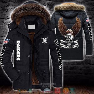 NFL Las Vegas Raiders Skull Eagle Wings Parka Jacket Fleece Coat Winter PJF1163