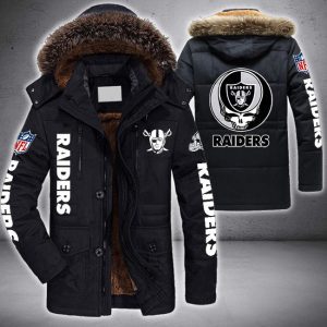 NFL Las Vegas Raiders Skull Parka Jacket Fleece Coat Winter PJF1166