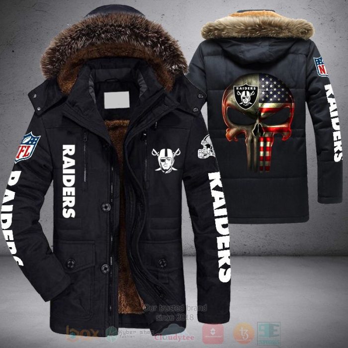 NFL Las Vegas Raiders Skull Punisher Parka Jacket Fleece Coat Winter PJF1167