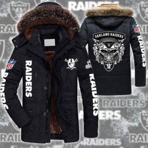 NFL Las Vegas Raiders Skull White Parka Jacket Fleece Coat Winter PJF1168