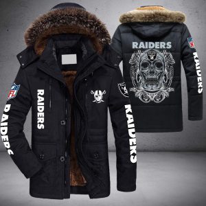 NFL Las Vegas Raiders White Skull Parka Jacket Fleece Coat Winter PJF1169