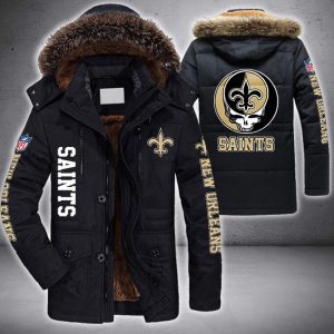 NFL New Orleans Saints Skull Parka Jacket Fleece Coat Winter PJF1176