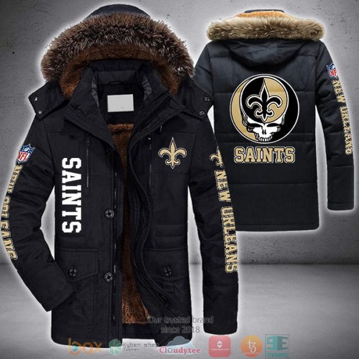NFL New Orleans Saints Skull logo Parka Jacket Fleece Coat Winter PJF1175