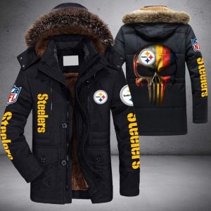 NFL Pittsburgh Steelers Punisher Skull Parka Jacket Fleece Coat Winter PJF1187