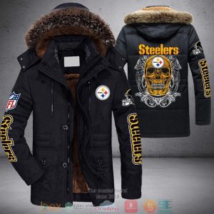 NFL Pittsburgh Steelers Skull Face Parka Jacket Fleece Coat Winter PJF1189