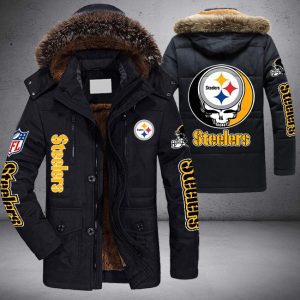 NFL Pittsburgh Steelers Skull Parka Jacket Fleece Coat Winter PJF1191