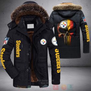 NFL Pittsburgh Steelers Skull Punisher Parka Jacket Fleece Coat Winter PJF1192