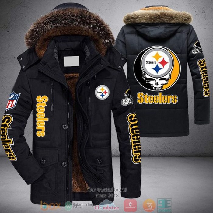 NFL Pittsburgh Steelers Skull logo Parka Jacket Fleece Coat Winter PJF1190