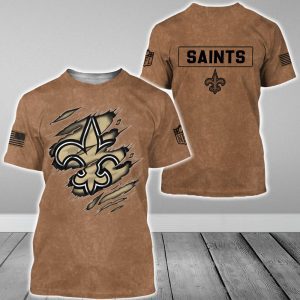 New Orleans Saints NFL Brown Distressed Logo Salute To Service 2023 3D Print T Shirt Hoodie Sweatshirt