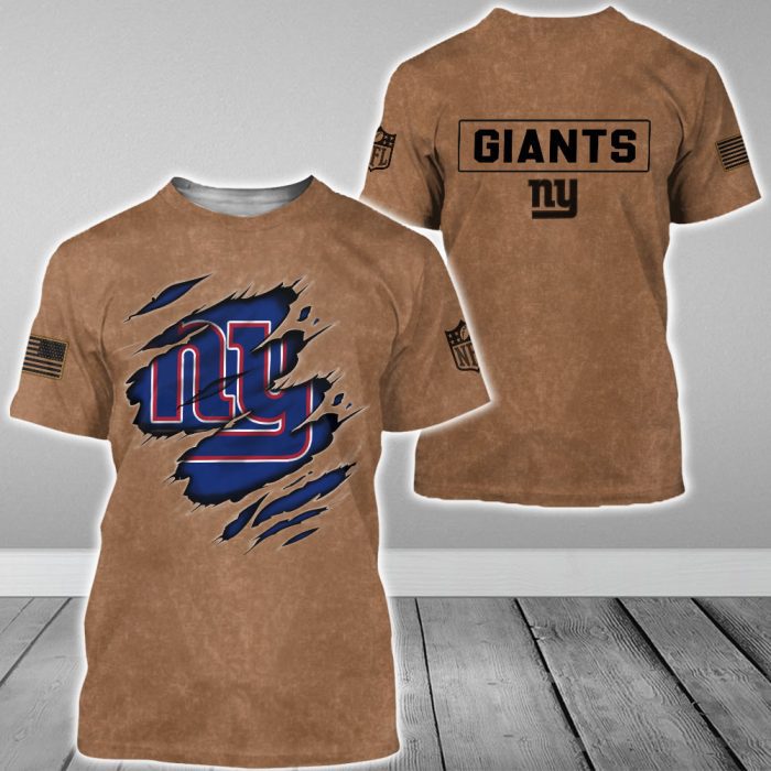 New York Giants NFL Brown Distressed Logo Salute To Service 2023 3D Print T Shirt Hoodie Sweatshirt