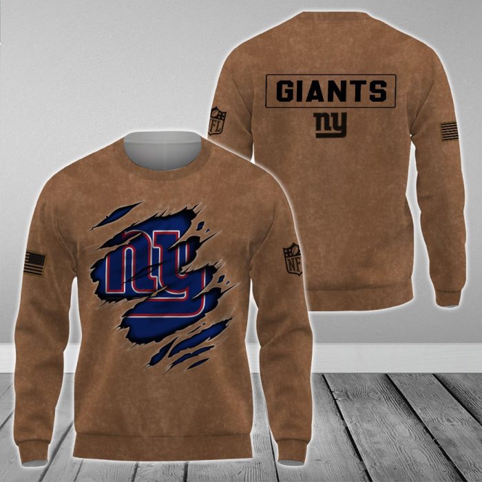 New York Giants NFL Brown Distressed Logo Salute To Service 2023 3D Print Unisex Sweatshirt