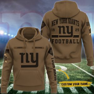 New York Giants NFL Brown Salute To Service 2023 Veteran 3D Hoodie Custom Your Name HSL1152