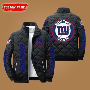 New York Giants NFL Premium Personalized Name Padded Jacket Stand Collar Coats