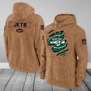 New York Jets NFL Brown Distressed Logo Salute To Service 2023 3D Hoodie HSL1057