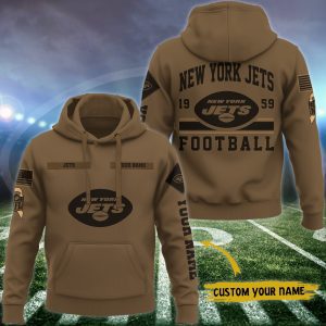 New York Jets NFL Brown Salute To Service 2023 Veteran 3D Hoodie Custom Your Name HSL1153